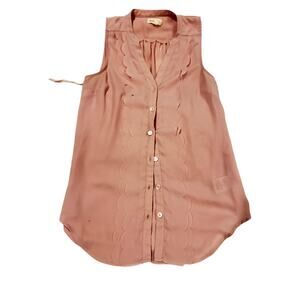 Meadow Rue Sleeveless Blouse XS Peach Pink Scalloped Button Front